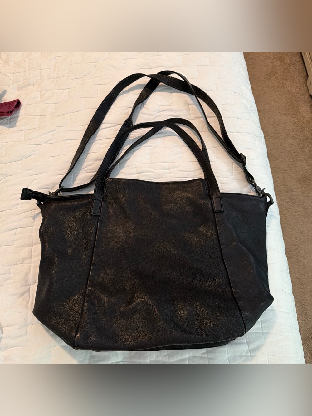 $298 Free People Black Large Slouchy Washed Leather Lucca Tote Bag Anthropologie - Picture 7 of 16